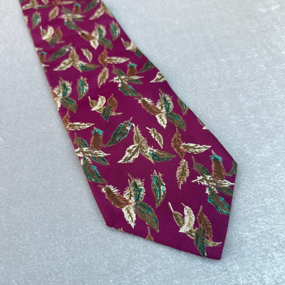 D Dann's Mens Silk Tie Wine Purple Burgundy Leaf Pattern 55" 3.75" Wide Tie Fall